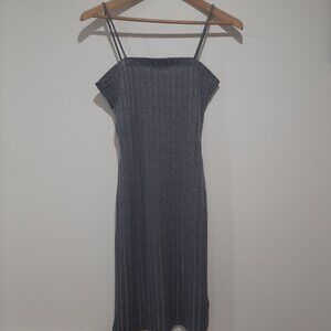 90's Y2k heathered silver ribbed midi strappy dress with leg slit